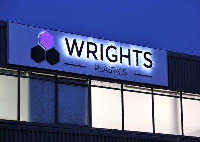 LED lluminated sign for Wrights Plastics HQ