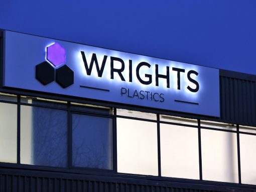 LED lluminated sign for Wrights Plastics HQ