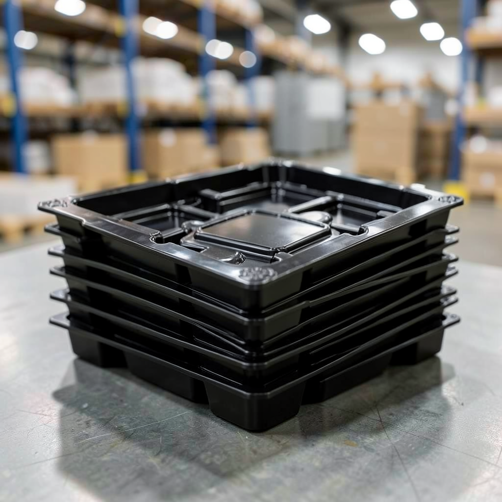 Stack of vacuum formed plastic trays